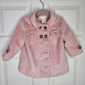 Joe Fresh Baby Girl 6-12M Soft Pink Wool Blend Pea Coat Bow Accents Cozy